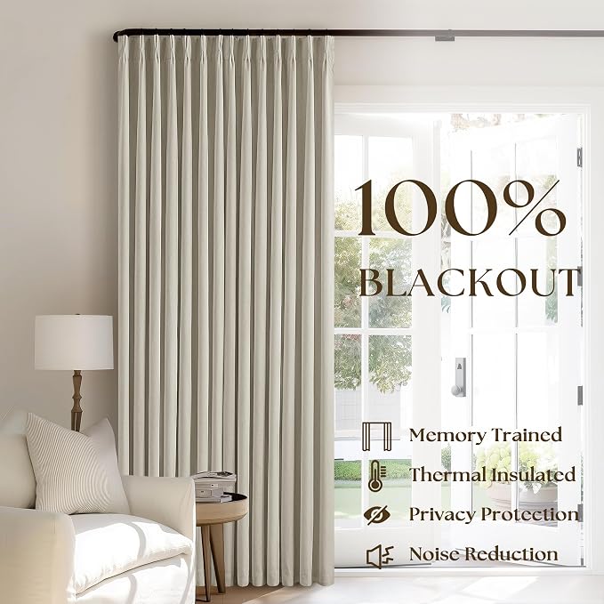 Oatmeal Beige Pleated Black Out Linen 45 Inch Curtains - Image 3