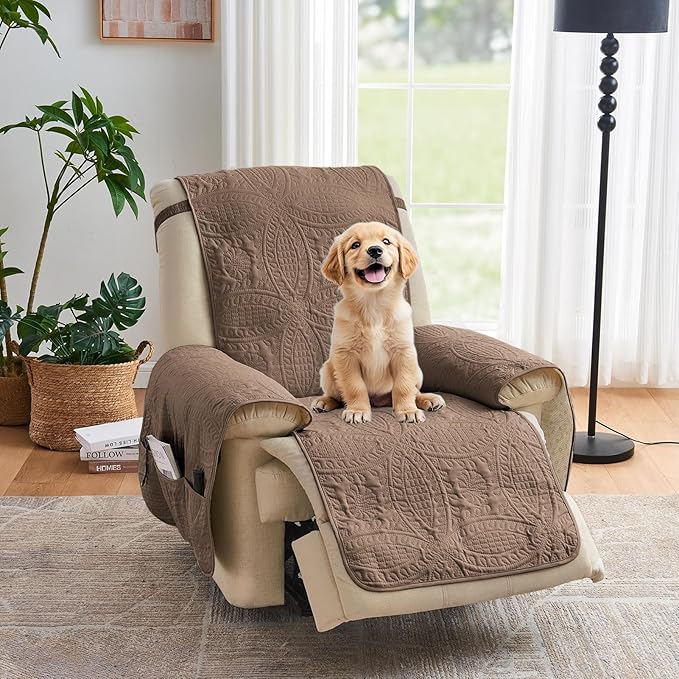 Toffee Quilted Recliner Covers, Camel Large Recliner Chair Covers, Lazy Boy by Pamhaven