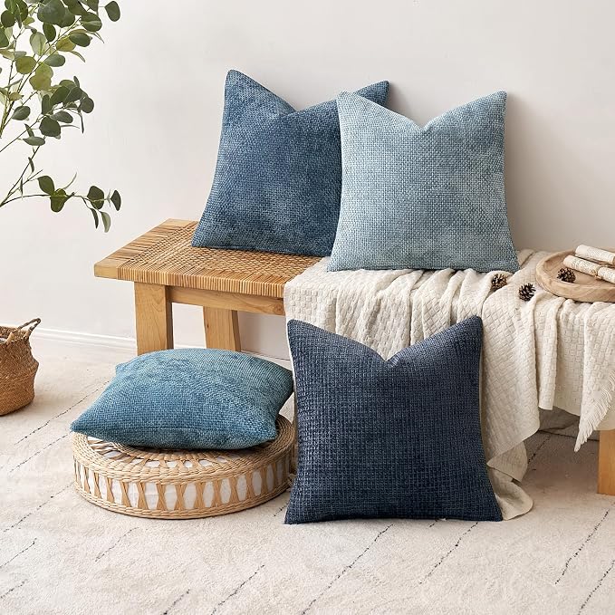 MIULEE Soft Decorative Chenille Pillow Covers Blue Series 20x20 Pack of 4 | - Image 5