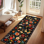 Floral Washable 2x6 Area Rugs Runner Entryway Hallway Black | Flower Carpet - Image 2