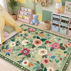 RELEANY Floral Washable 8x10 Area Rugs LightGreen | Flower Carpet Print Boho - Image 9