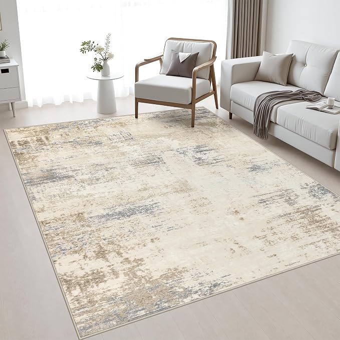 5x7 Area Rug Living Room: Modern Washable Soft Carpet Beige Brown | by FXRHLP