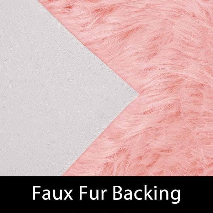 Latepis Pink Faux Fur 4'x5'10" Area Rug, Soft Plush Faux Fur Sheepskin Rugs - Image 3