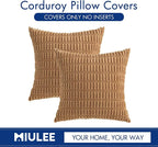 MIULEE Corduroy Decorative Throw Pillow Covers 20x20 Brown Pack of 2 | Soft - Image 6