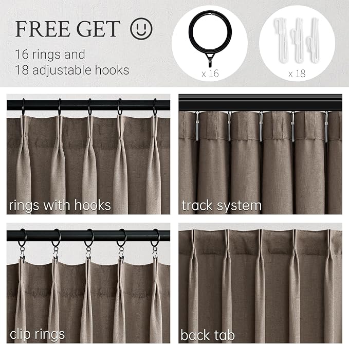 Topfinel Pinch Pleated Curtains 90 Inches Long 2 Panels Set, Dark Flax Semi - Image 2