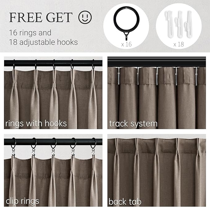 Topfinel 102 Inch Curtains 1 Panels Set, One Packs Pinch Pleat Back Tab Linen - Image 4