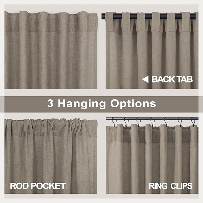 Pitalk 102 Inch Long Curtains Back Tab Linen Curtains - Image 4