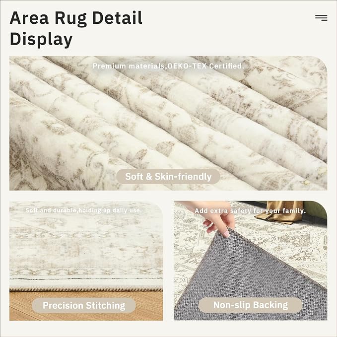 Soalmost Runner Rug 2x10 Washable Hallway Kitchen Runners Beige/Brown | - Image 6