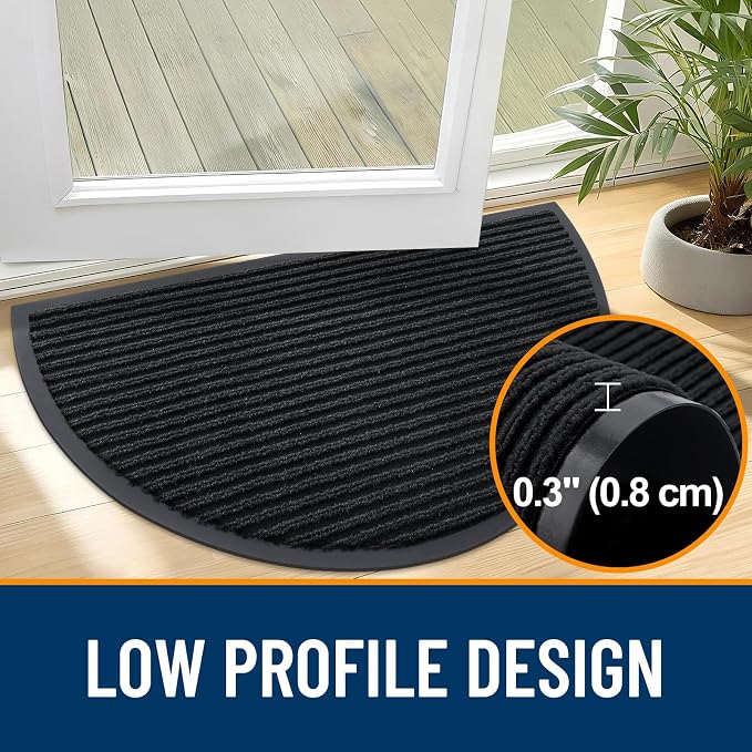 OLANLY Half Circle Front Door Mat 47x34, Waterproof Heavy-Duty Doormat | Black - Image 4