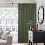 Farmhouse Linen Blend Pleated Olive Green Curtains 102 Inches Long 2 Panels | - Image 9