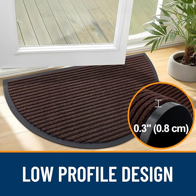OLANLY Half Circle Front Door Mat 33x21, Waterproof Heavy-Duty Doormat | Brown - Image 4