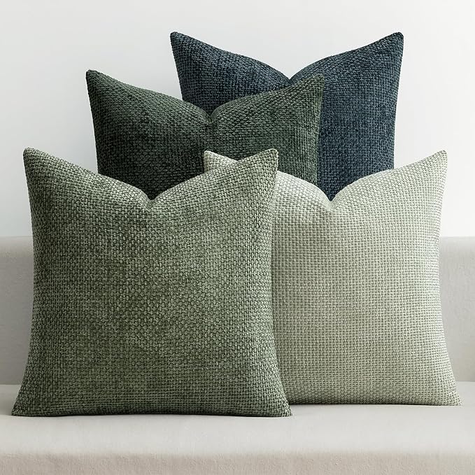 MIULEE Soft Decorative Chenille Pillow Covers Green Navy 20x20 Pack of 4 | by MIULEE