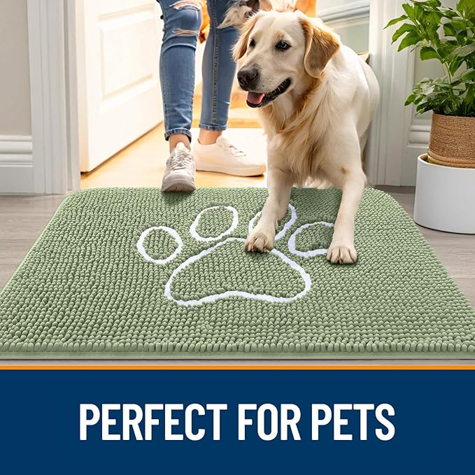 OLANLY Dog Door Mat for Muddy Paws 59x24, Paw Print Design Chenille Mud Mat | - Image 6