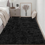 Area Rug Living Room Bedroom: 6x9 Fluffy Plush Shag Carpet Black | - Image 3