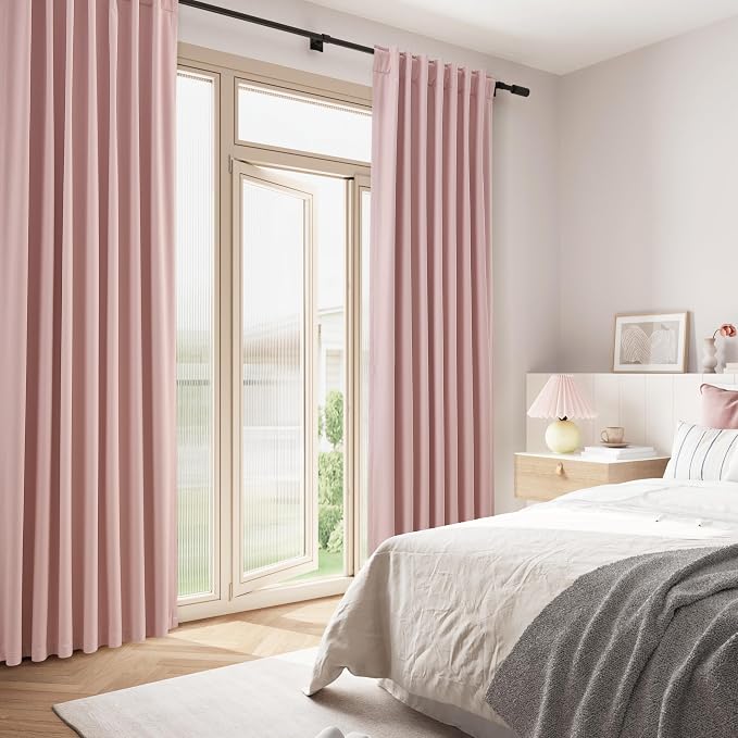 Pink 100% Blackout Linen Curtains 108 Inch 2 Panels Set - Image 8