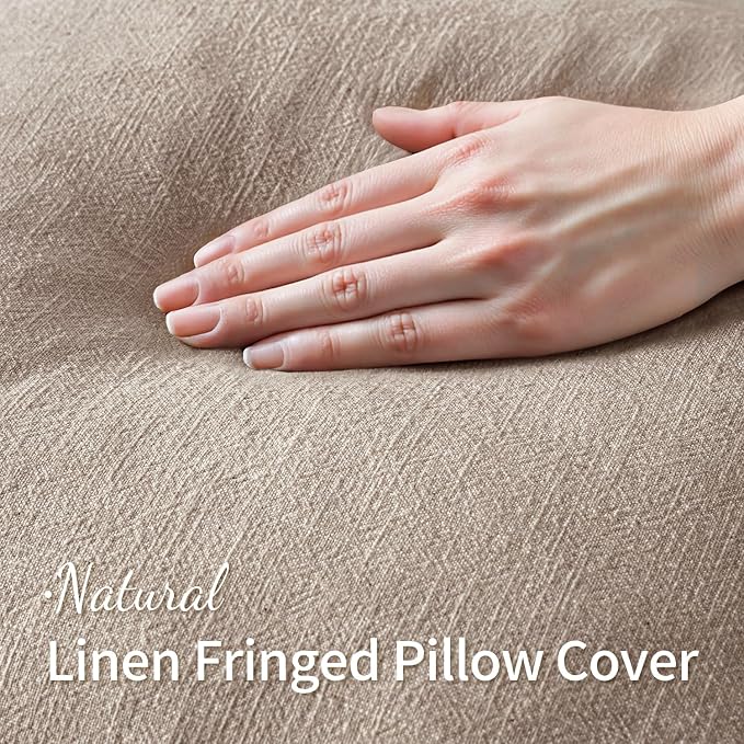 MIULEE Natural Linen Fringe Decorative Lumbar Throw Pillow Covers 12x20 | Set - Image 2