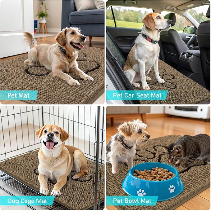 OLANLY Dog Door Mat for Muddy Paws 36x24, Paw Print Design Chenille Mud Mat | - Image 7