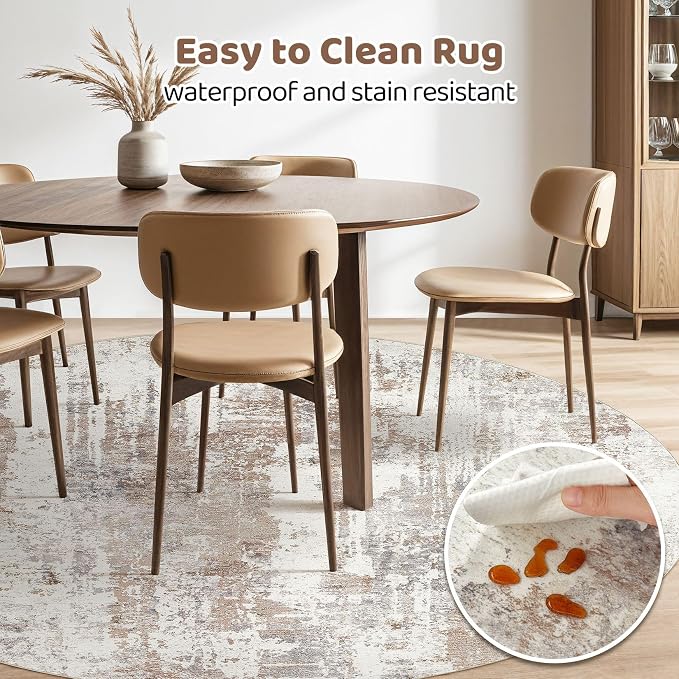 LOONGRUG Round Rug 10x10 Washable Circle Large Neutral Modern Rugs Brown | - Image 4