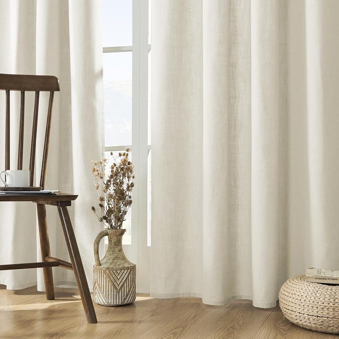 Joydeco Linen Curtains 2 Panel Set, Ivory on Linen Curtains 108 Inch Light - Image 2