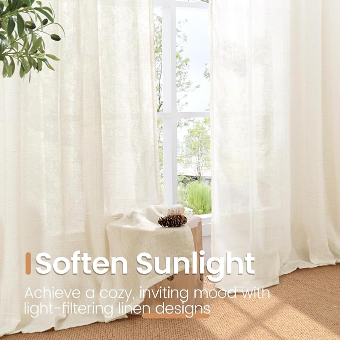 BGment Ivory Linen Curtains 48 Inches Long - Image 5