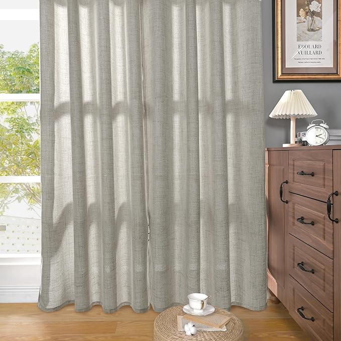 YoungsTex Dark Grey Linen Curtains 63 Inch Length - Image 7