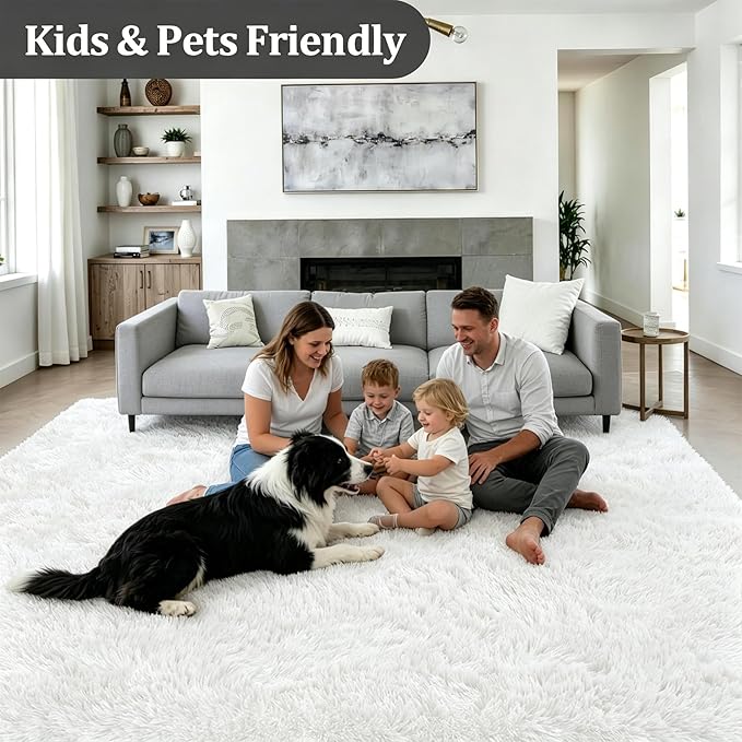 9x12 Area Rug Living Room Bedroom: Fluffy Plush Shag Carpet Ivory | - Image 4