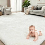 8x10 Area Rug Living Room Bedroom: Fluffy Plush Shag Carpet Ivory | - Image 2