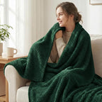 Exclusivo Mezcla Soft Waffle Fleece Bed Blanket Twin Size, Forest Green | - Image 2