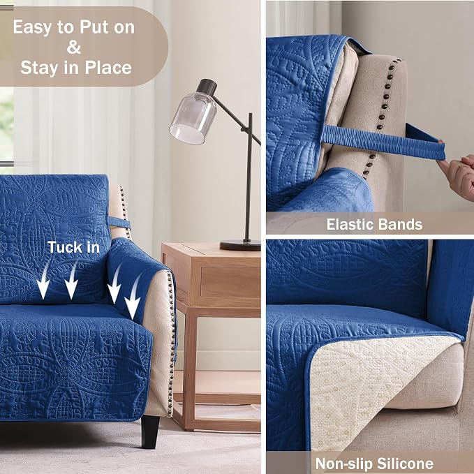 Blue Loveseat Covers for 2 Cushion Couch, Water-Repellent Covers for Love Seat - Image 5
