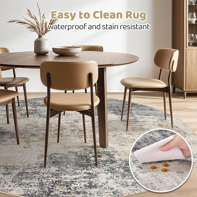LOONGRUG Round Rug 7x7 Washable Large Neutral Modern Area Rugs Grey Brown | - Image 3