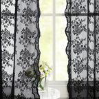 YJ YANJUN Vintage Lace Curtains 63 Inch Length-Victorian Floral Pattern Black - Image 2