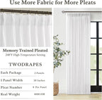 Pinch Pleated Linen Light Filtering Curtains 105 Inches Length Snow White | - Image 4