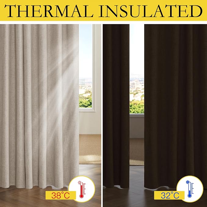 NICETOWN Oatmeal Vintage Open Linen Weave Flax Thermal Curtains, 100% Blackout - Image 2