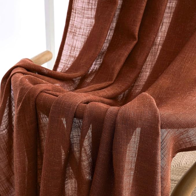 MIULEE Burnt Orange Fall Linen Curtains 52x54 Inch 2 Panels - Image 6