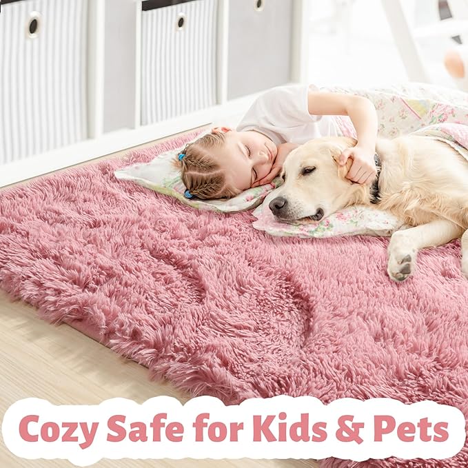 Amdrebio Blush Pink Fluffy Rug 5x8 - Image 2