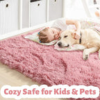 Amdrebio Blush Pink Fluffy Rug 5x8 - Image 2