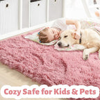 Amdrebio Blush Pink Furry Shag Area Rug 4x6 - Image 2
