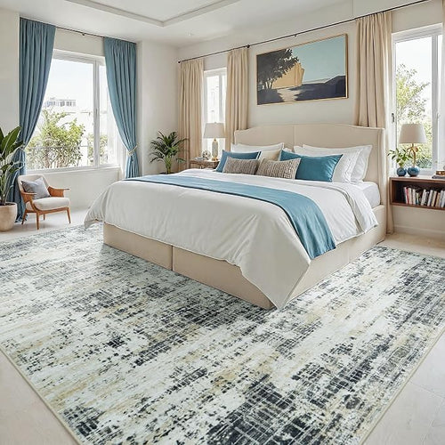 8x10 Washable Area Rug for Living Room Bedroom: Non-Slip Modern Black Gray | - Image 2