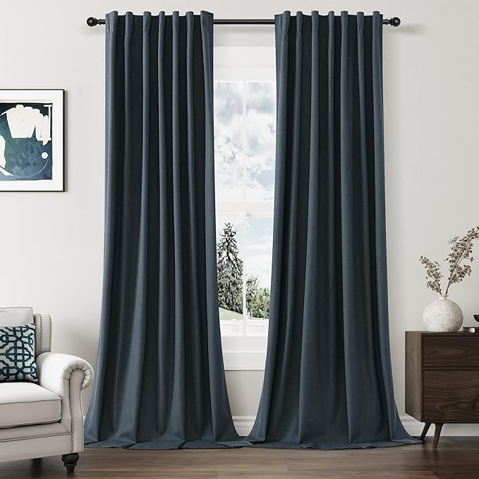 100% Blackout Linen Curtains 96 Inch Length 2 Panels Set by Guken