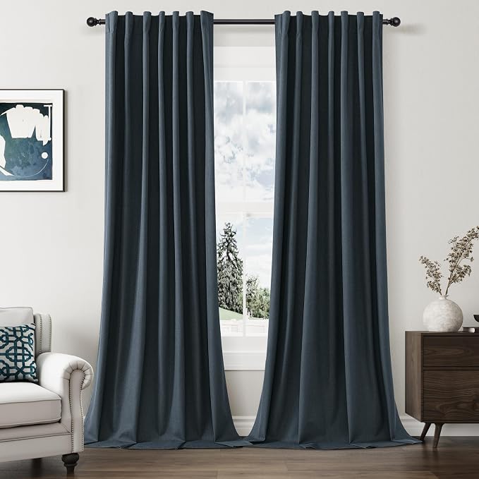 100% Blackout Linen Curtains 90 Inch Length 2 Panels Set by Guken