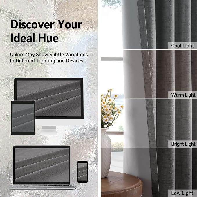 Curtains, Dark Gray, 2 Panels, Linen Textured Look, Thermal Insulated, Full - Image 6