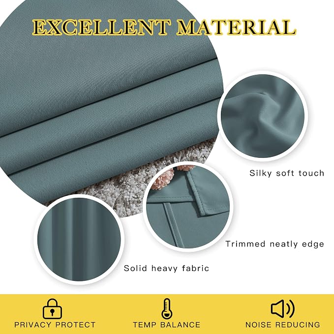 NICETOWN Greyish Blue Short Blackout Curtains - Image 4