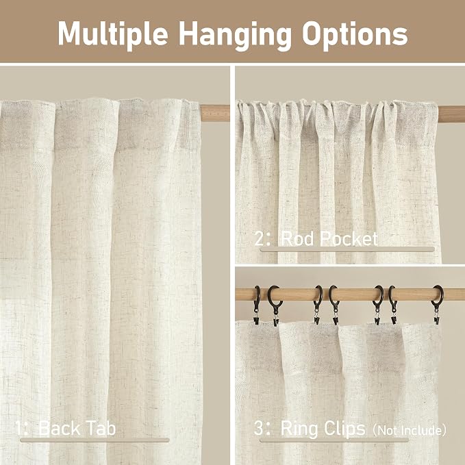 Natural Ivory Semi Sheer Linen Curtains 84 inch Long - Image 2