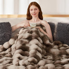 Luxury 1000GSM Rabbit Faux Fur Blanket, Super Heavy Warm Cozy Brown Blankets - Image 6