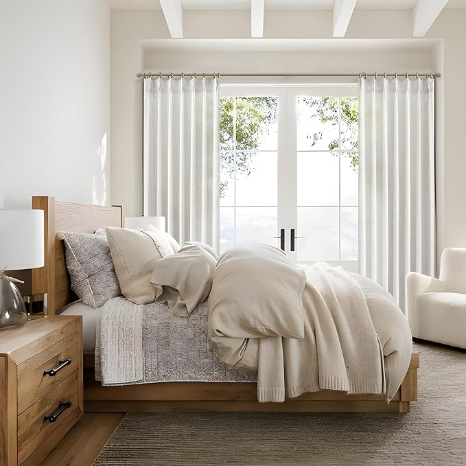 Pinch Pleated Beige White Sheer Curtains 84 Inches Long, Light Filtering Linen - Image 7