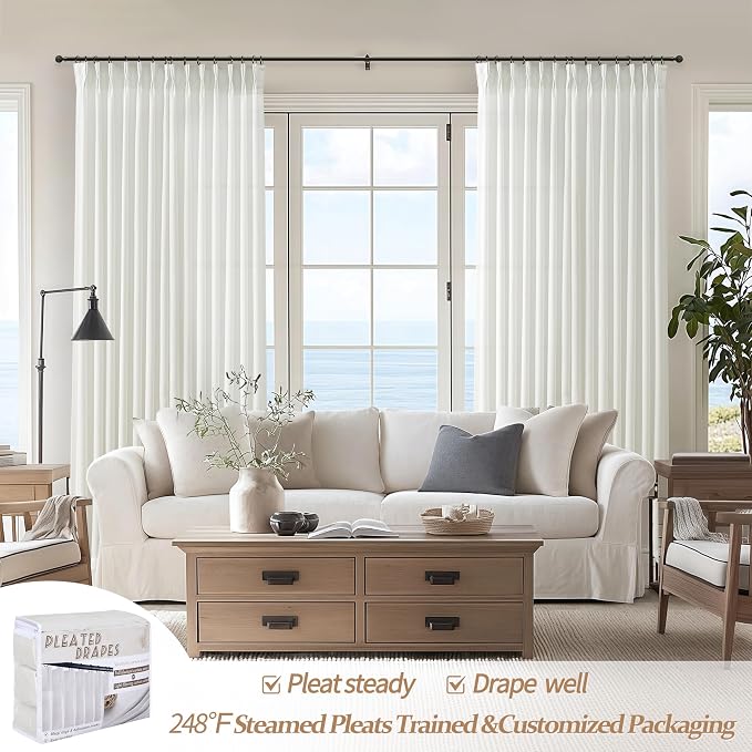 Pinch Pleated Solid White Sheer Curtains 96 Inches Long - Image 2