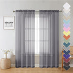 Charcoal Grey Sheer Curtain Panels 72 Inch Length, Light Filtering Window by Lecloud