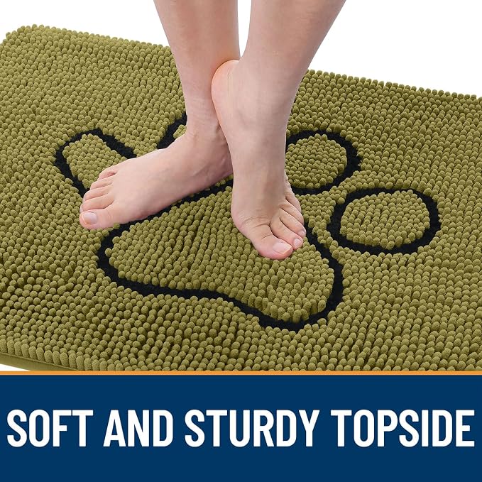 OLANLY Dog Door Mat for Muddy Paws 36x24, Paw Print Design Chenille Mud Mat | - Image 4