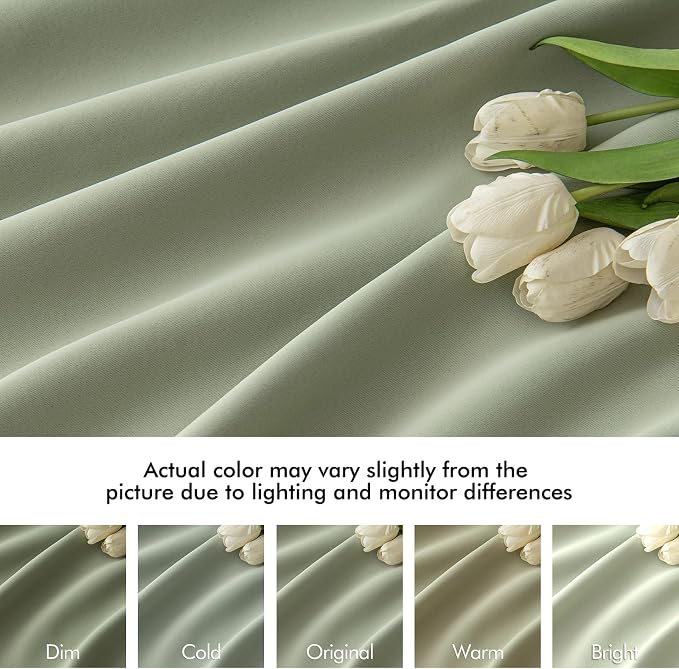 MIULEE Sage Green Back Tab Blackout Curtains 52x108 Inch Long 2 Panels Set | - Image 8