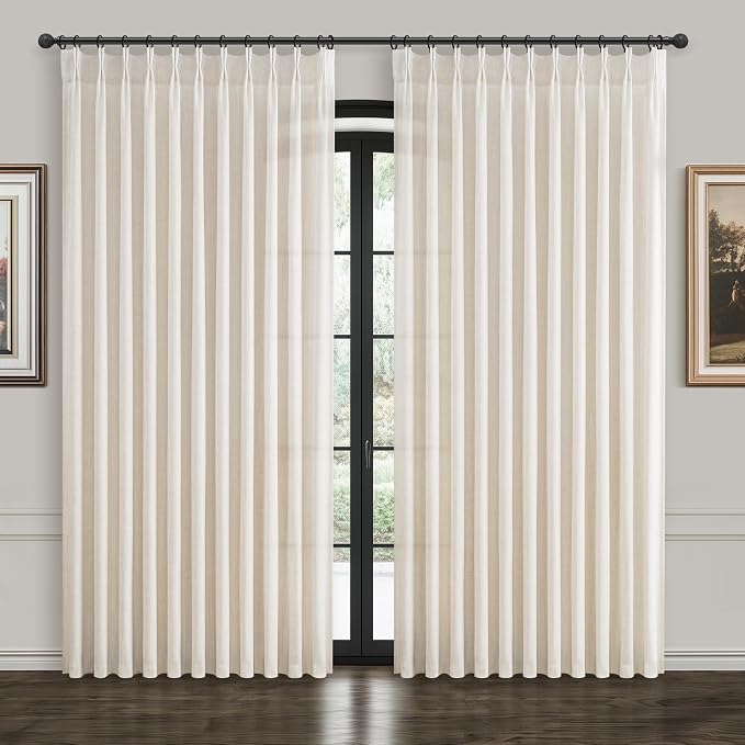 Extra Wide 100 Inch Ivory Beige Light Filtering Living Room Curtains 108 Inches by PleatedDrapes